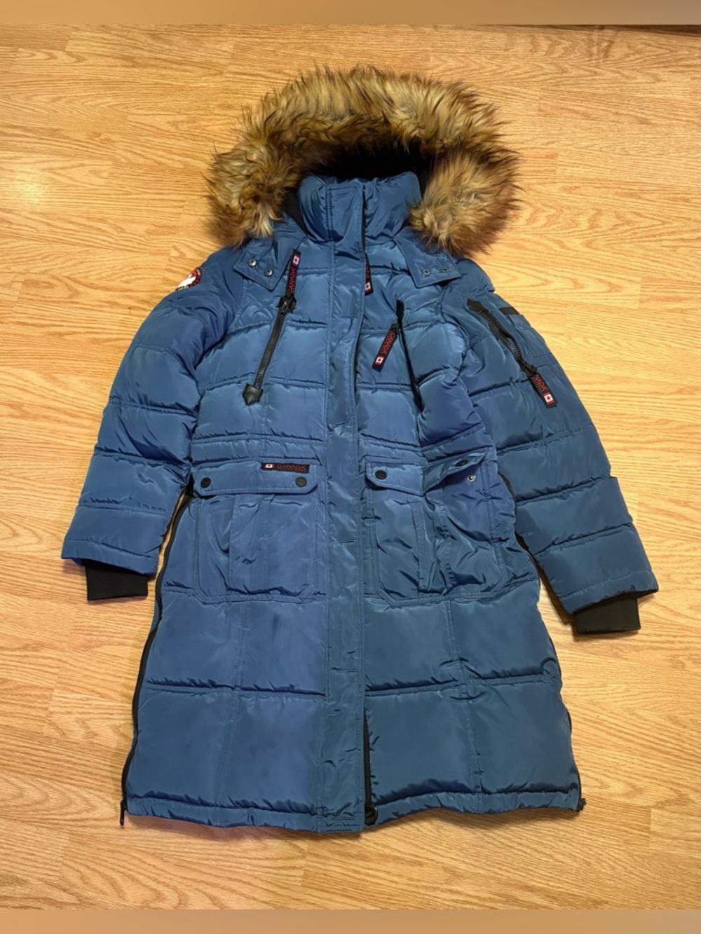 CANADA Weather Gear Blue Puffer Parka with Removable Faux Fur Trim